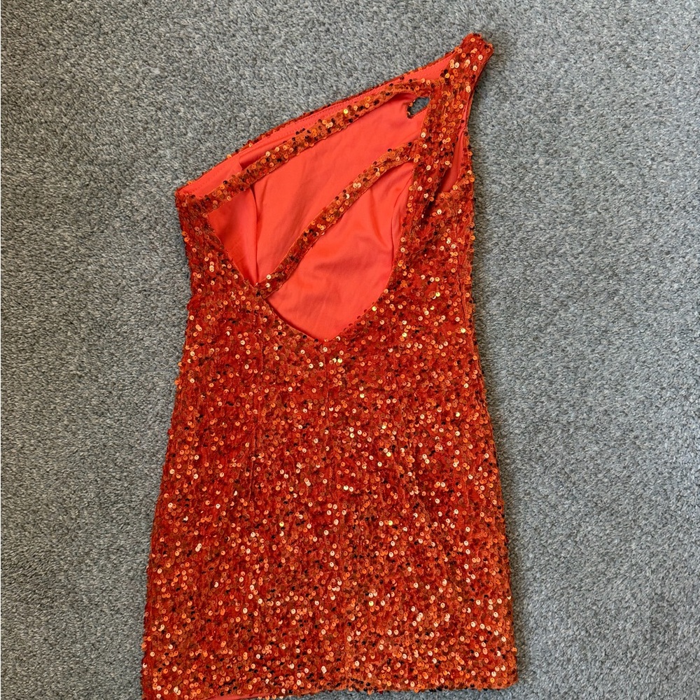 Orange Sequins One Shoulder Dress - Picture 4 of 4